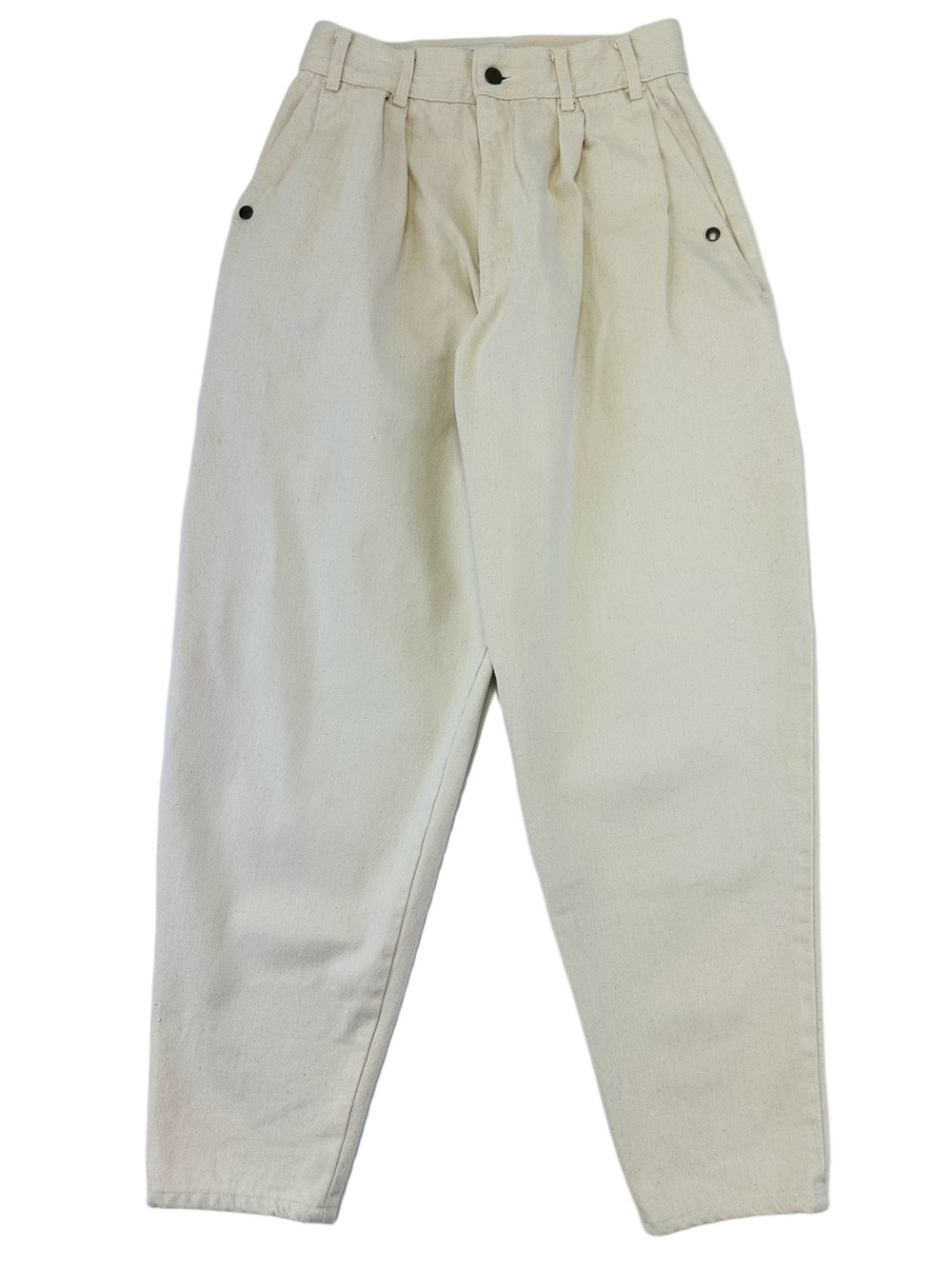 Vintage 80s cream muslin denim pleat front 80s barrel leg jeans Small Retro